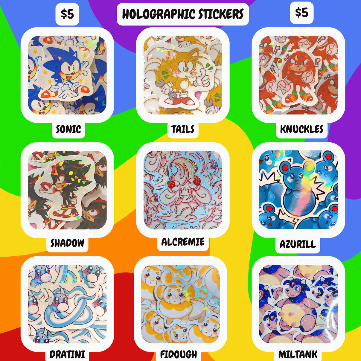 SONIC + POKEMON HOLO STICKERS