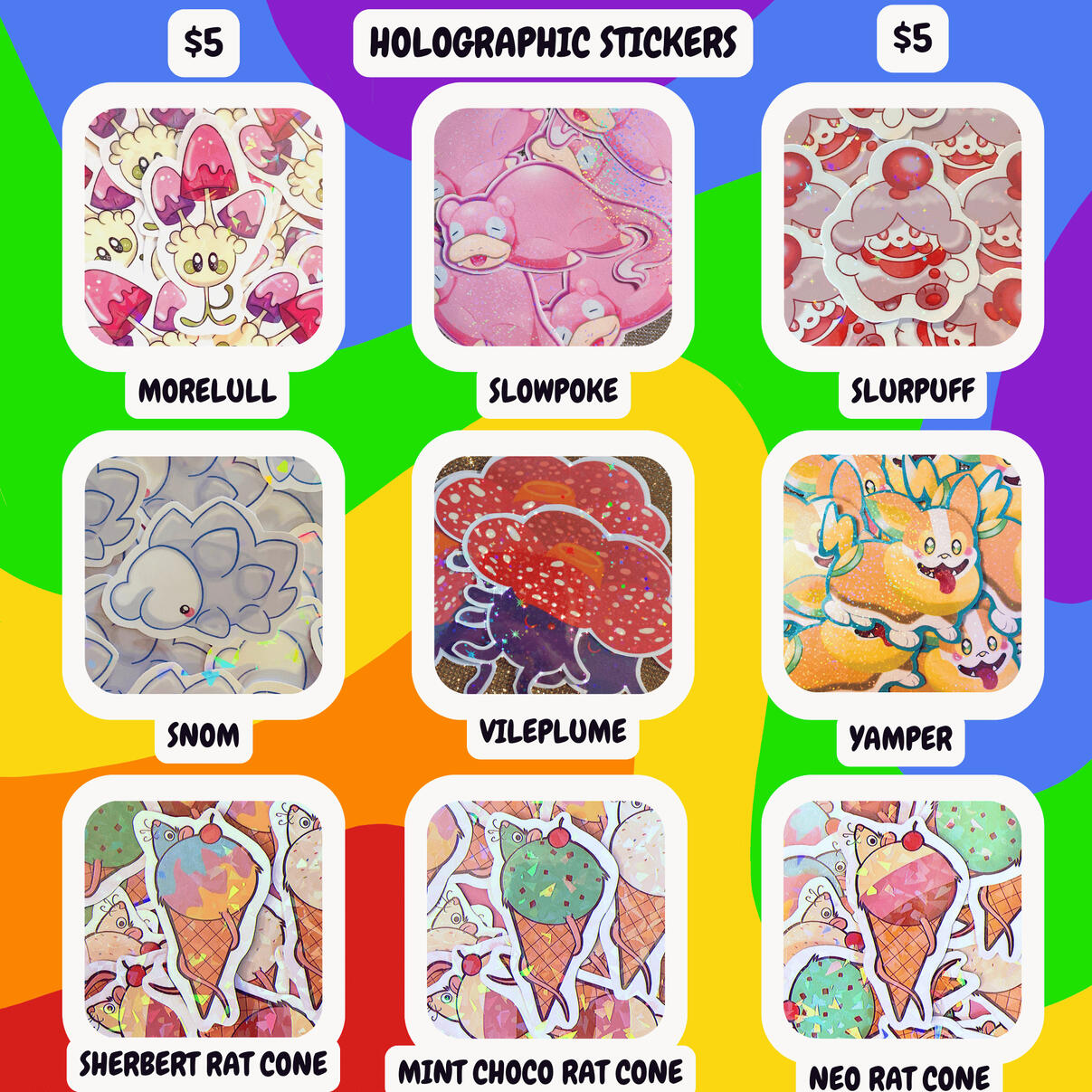 POKEMON + RAT CONES HOLO STICKERS